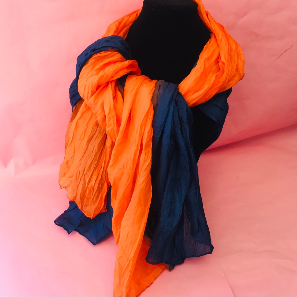 Vintage OrangeNavy Blue Long Silk Scarf